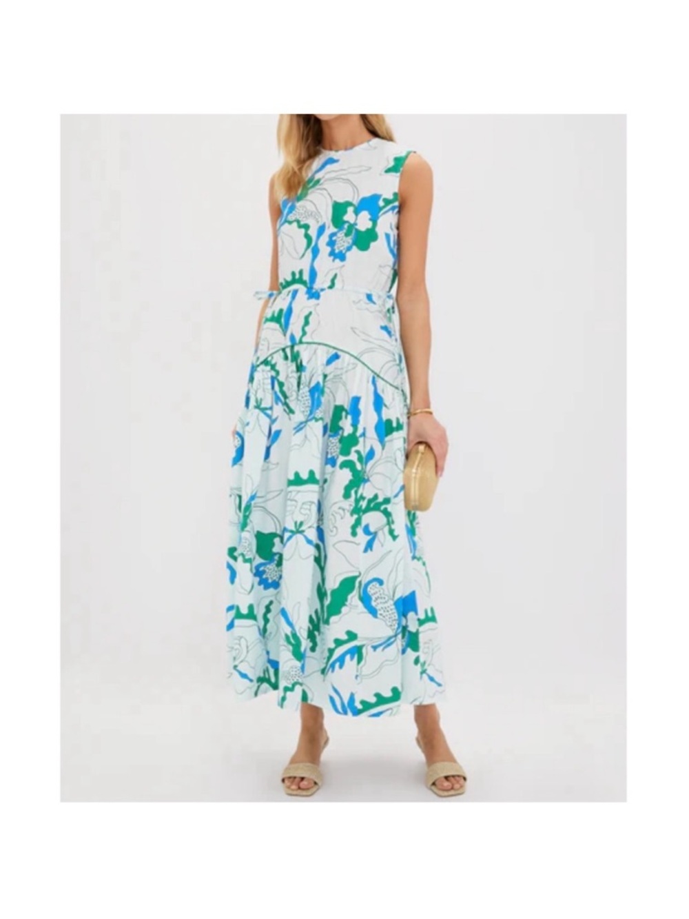 New Tuckernuck Oliphant Orchard Green Sleeveless Piped Maxi Dress size Large